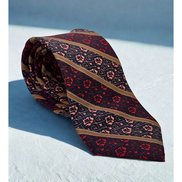 Yves Saint Laurent Vintage 80s Silk Tie Floral Stripe Handmade Italy Luxury