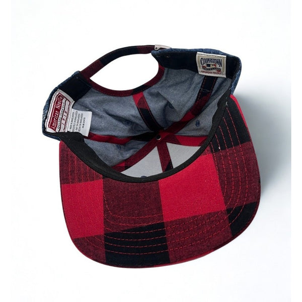 Cincinnati Reds American Needle Cooperstown Denim Plaid Strapback Hat OSFA MLB