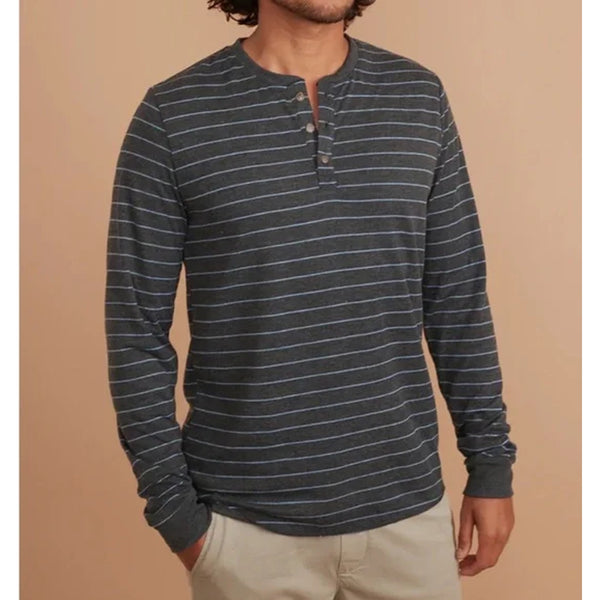 Marine Layer Double Knit Henley Shirt Mens 2XL Gray Blue Striped Long Sleeve NWT