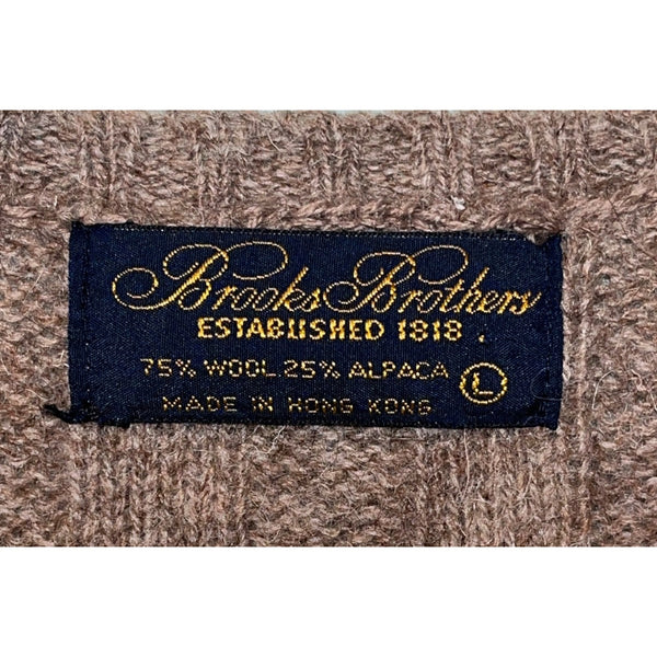 Brooks Brothers Mens L V-Neck Sweater Brown Wool Alpaca Cable Knit Vintage USA