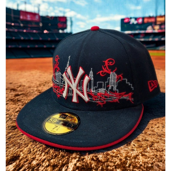 New York Yankees New Era 59FIFTY Fitted Hat 7 1/4 Skyline Y2K Wool MLB Black