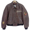 DKNY Jeans Vintage Leather Bomber Jacket Brown American Motor Patches Sz S