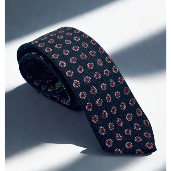 Polo Ralph Lauren Wool Tie Handmade USA Vintage Navy Paisley Dot England