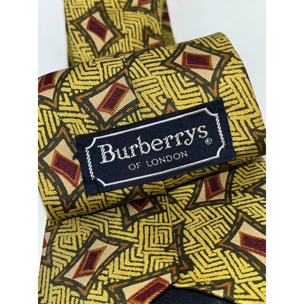 Burberrys of London Vintage Silk Tie Geometric Pattern Yellow Green Red