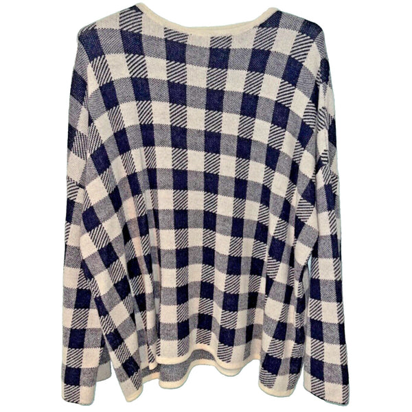 Rosso35 Sweater Womens 44 Wool Cashmere Check Italy Knit Crewneck NWOT