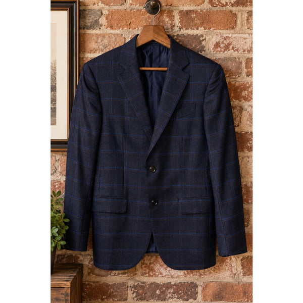 Ermenegildo Zegna Mila Blazer Men's 38R/48R Navy Blue Windowpane 100% Wool Italy