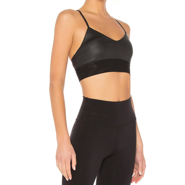 Alo Yoga Lavish Strappy Sports Bra Black Glossy Mesh XS NWT
