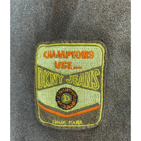 DKNY Jeans Vintage Leather Bomber Jacket Brown American Motor Patches Sz S
