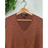 Polo Ralph Lauren Sweater Mens XL Brown Cable Knit V Neck Cotton Silk Preppy