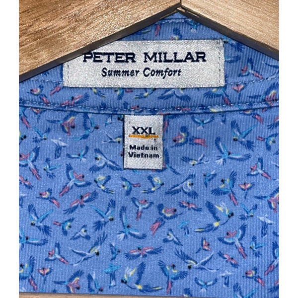 Peter Millar Summer Comfort Macaw Polo Shirt 2XL Blue Bird Print MS25EK26S NWT