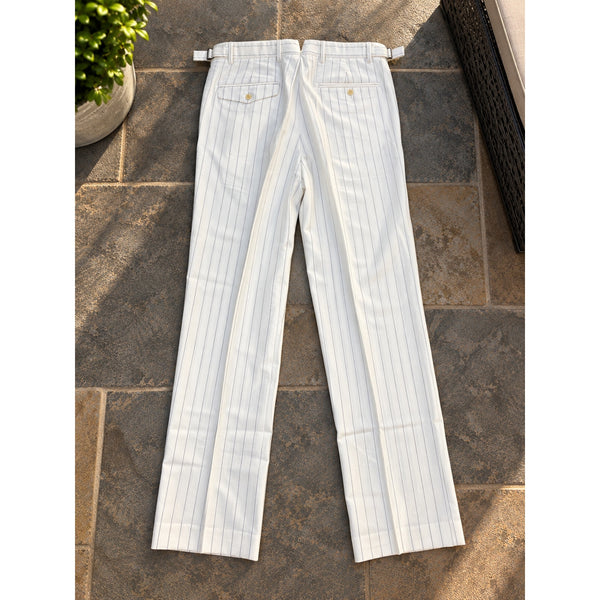 Polo Ralph Lauren Cream Linen Cotton Pinstripe Pleated Trousers Pants 34x32