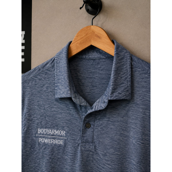 Vuori Strato Tech Polo BodyArmor Powerade Heather Blue Mens Large Performance