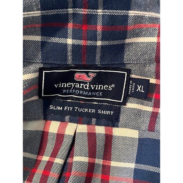 Vineyard Vines Performance Slim Tucker Shirt Men's XL Dorchester Plaid Blue Red