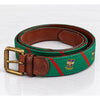 Polo Ralph Lauren Leather Trim Silk Jacquard Belt Men's 38 Green Crest Stripe