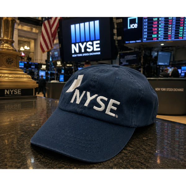 NYSE New York Stock Exchange Leather Strap Dad Hat Navy Cotton Adjustable Cap