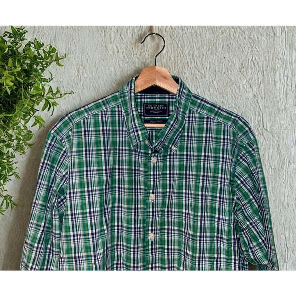 Charles Tyrwhitt Poplin Weave Dress Shirt Non Iron Extra Slim Fit Check Sz. L
