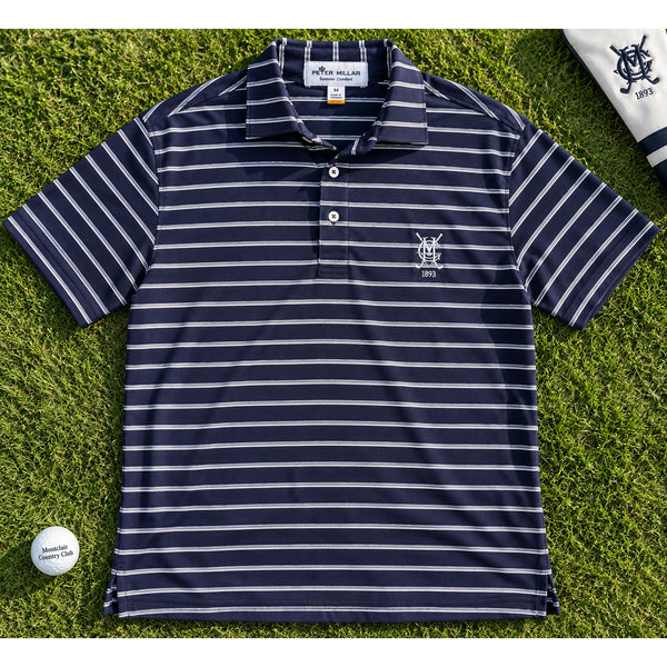 Peter Millar Summer Comfort Montclair Country Club Polo Men's M Navy Stripe NWOT