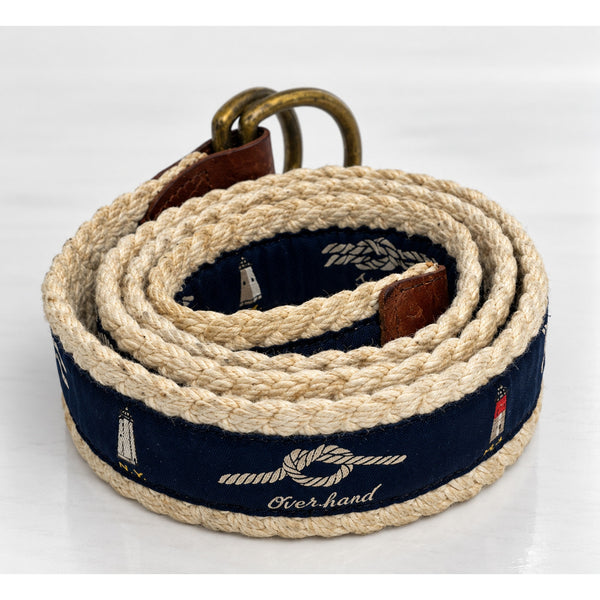 Polo Ralph Lauren Nautical Rope Belt Size 38 Lighthouse Knots D-Ring Vintage