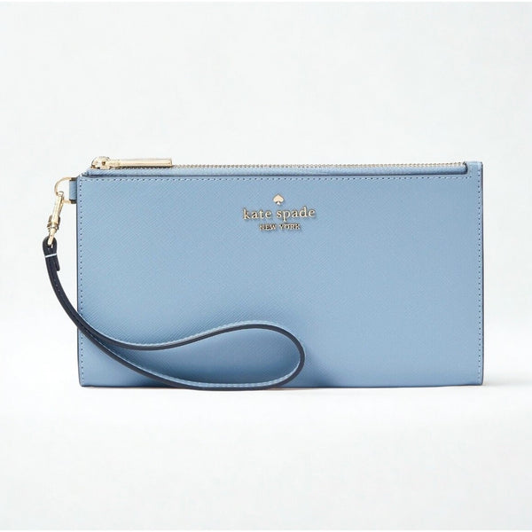 Kate Spade Madison Saffiano Double Zip Wristlet Polished Blue KC588 NWT $169