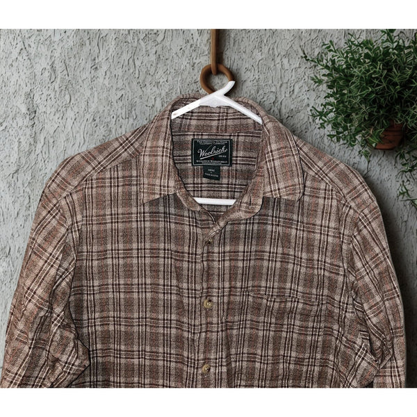 Woolrich Flannel Mens Sz L Shirt Long Sleeve Button Up Plaid Cotton Barley Twist