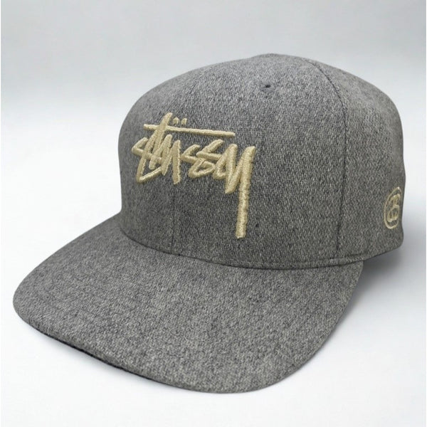Stussy Wool Snapback Hat Cap Gray Purple Undervisor Big Logo Rare Streetwear