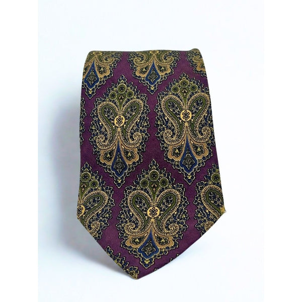 Coach Silk Tie Purple Gold Paisley Floral Italy Classic Luxury Necktie