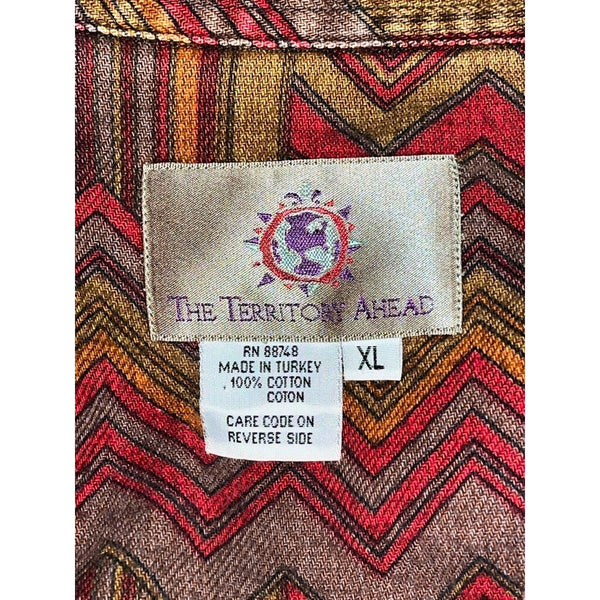 The Territory Ahead Aztec Boho Knit Shirt Mens XL 90s Vintage Heavy Cotton