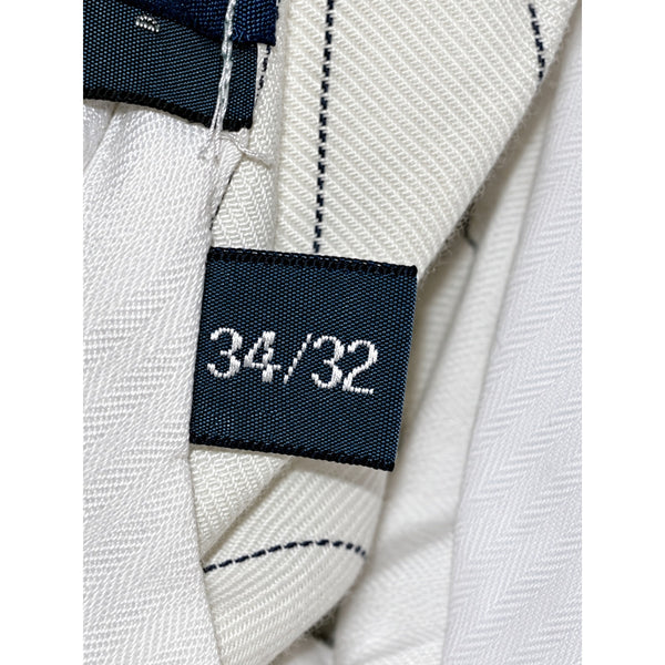 Polo Ralph Lauren Cream Linen Cotton Pinstripe Pleated Trousers Pants 34x32
