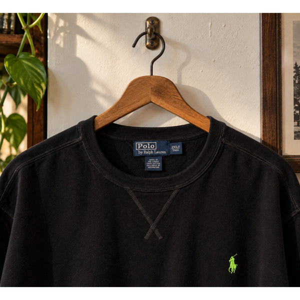 Polo Ralph Lauren V-Stitch Crewneck Sweatshirt Black Pony Logo 2XLT Vintage