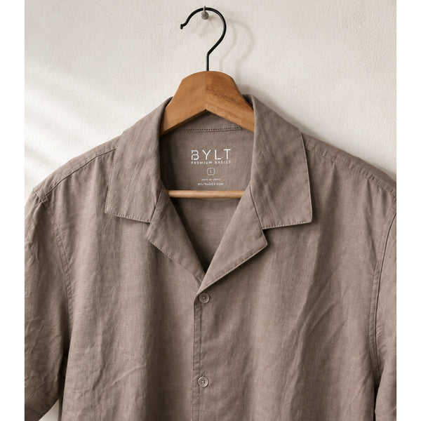 BYLT Basics Paloma 2.0 Short Sleeve Button Up Shirt Men's Large Taupe NWOT