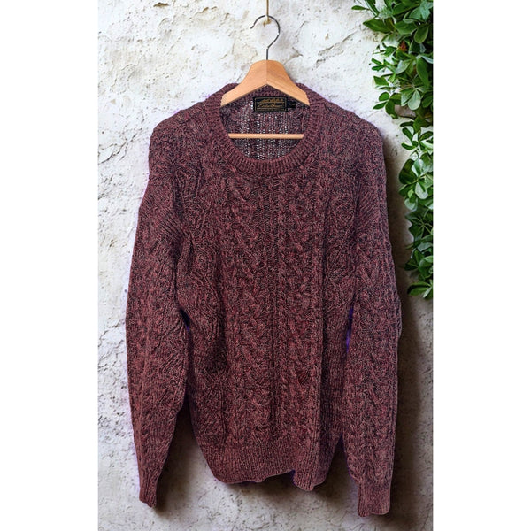 Eddie Bauer Cable Knit Sweater Men's L Cotton Irish Fisherman Marled Vintage