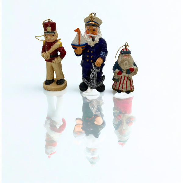 Kurt S Adler Wooden Toy Soldier Santa Captain Christmas Ornaments Lot Of 3