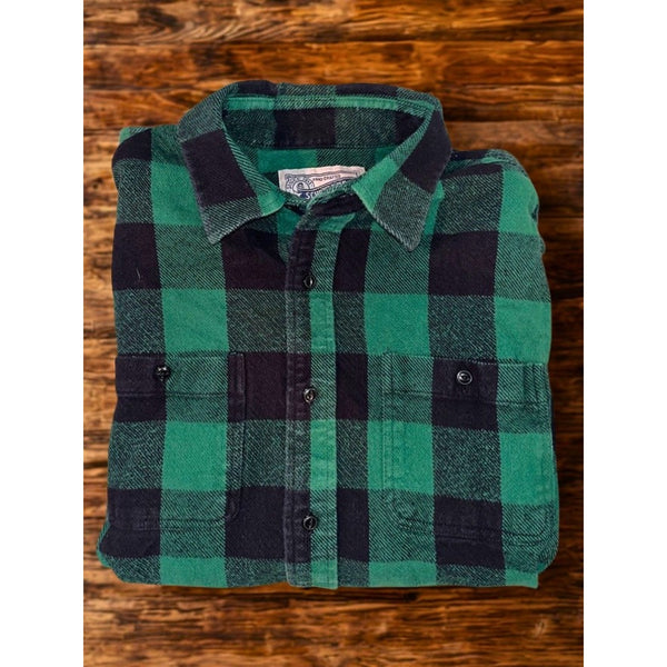 Schott Bros NYC Buffalo Check Flannel Shirt Men's M Green Black Cotton Workwear