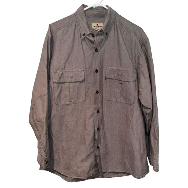 Woolrich Men's Button Up Long Sleeve Shirt Olive Sz. L 100% Cotton 703