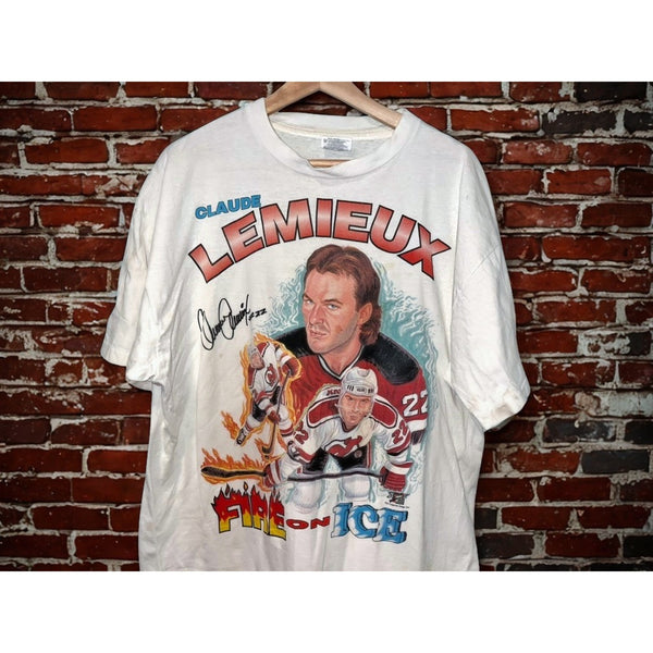 Claude Lemieux New Jersey Devils Fire On Ice T Shirt XL NHL Rare USA Vintage