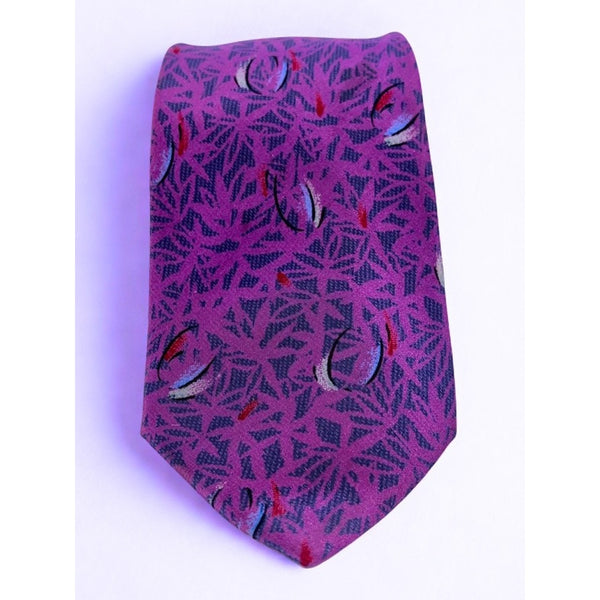 Yves Saint Laurent Vintage 80s Silk Tie Purple Geometric Handmade Italy Luxury