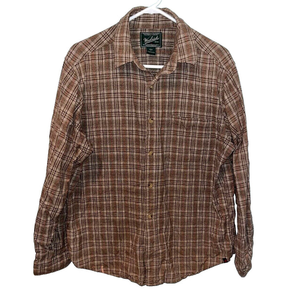 Woolrich Flannel Mens Sz L Shirt Long Sleeve Button Up Plaid Cotton Barley Twist