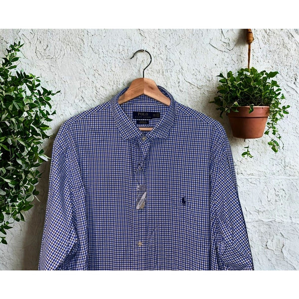 Polo Ralph Lauren Classic Fit Performance Blue Check Button-Down Shirt 2XL NWT