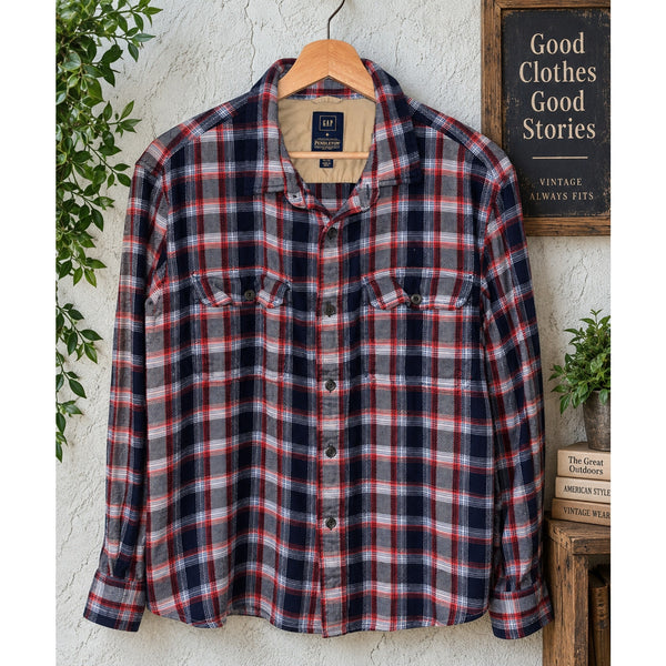 Gap x Pendleton Flannel Shirt Men's XL Red Navy Plaid Cotton Double Pocket
