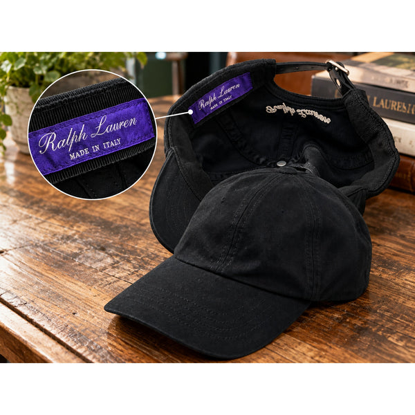 Ralph Lauren Purple Label Cotton Leather Ball Cap Black Made Italy Rare Luxury