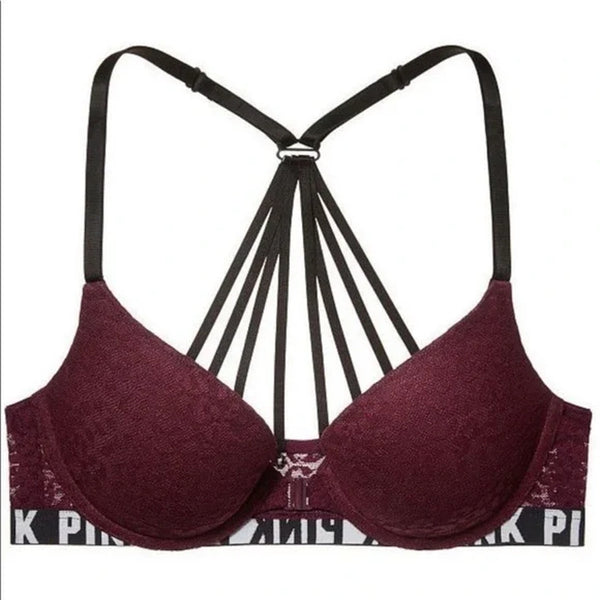 Victoria’s Secret PINK Push-up Front Closure Maroon Leopard Print Bra 36D Women