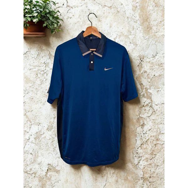 Nike Tiger Woods TW Perforated Panel Polo Blue Gray 585783 Men’s Sz M Golf EUC