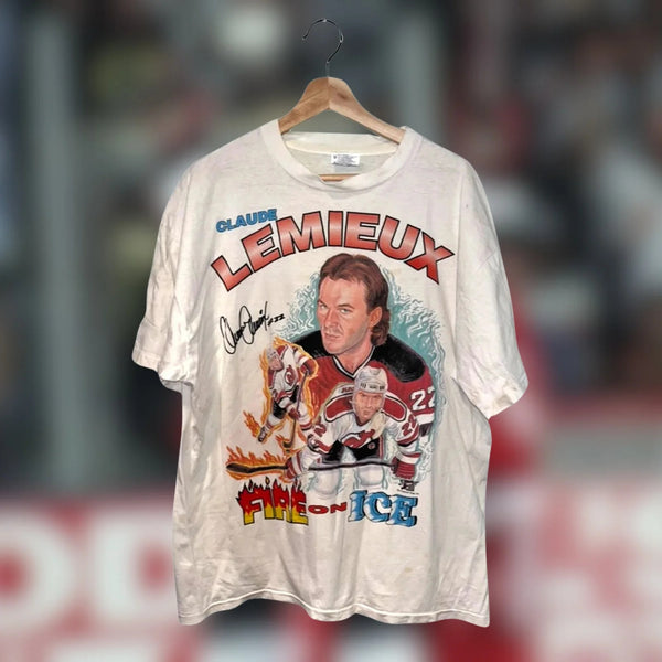 Claude Lemieux New Jersey Devils Caricature T Shirt Sz XL NHL Vintage RARE
