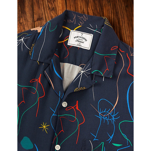 Portuguese Flannel Doodle 2 Vacation Shirt 2XL Navy Art Print Camp Collar