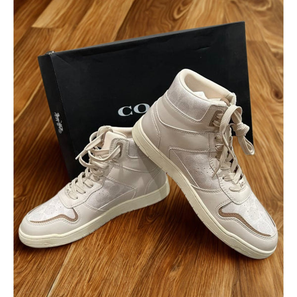 Coach Hi Top Sneakers CD304 Chalk Coated Canvas Women’s Sz 11B NIB MSRP $229