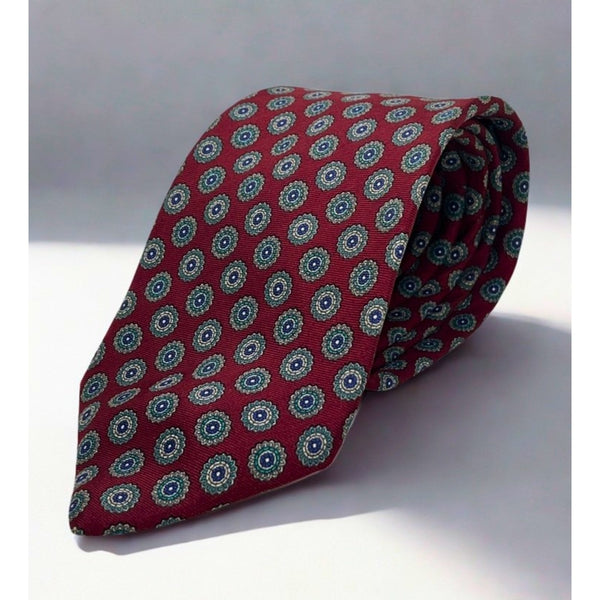 Christian Dior Monsieur Silk Tie Red Geometric Medallion Vintage Made in USA