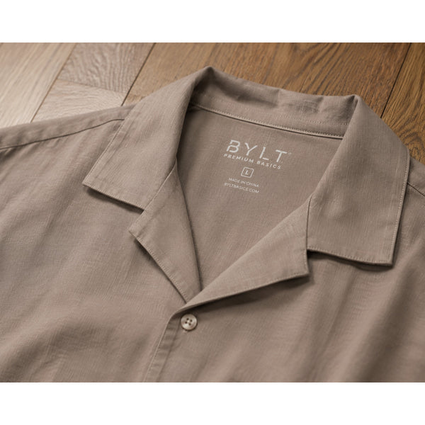 BYLT Basics Paloma 2.0 Short Sleeve Button Up Shirt Men's Large Taupe NWOT