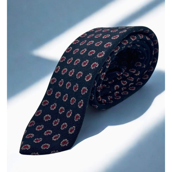 Polo Ralph Lauren Wool Tie Handmade USA Vintage Navy Paisley Dot England