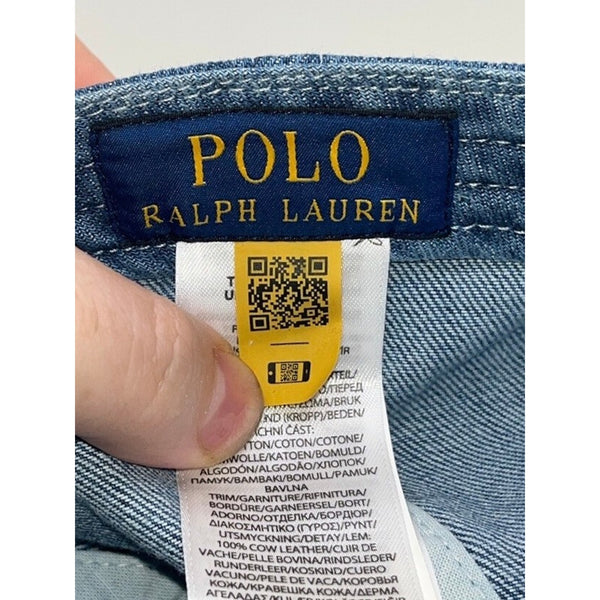 Polo Ralph Lauren Classic Chino Sport Cap Blue Raised Pony Leather Strap EUC