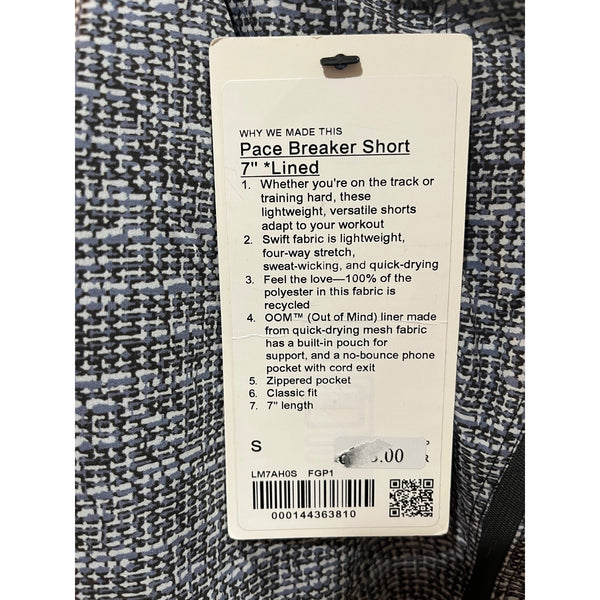 Lululemon Pace Breaker Shorts 7" Lined Sz S NWT Fractured Grid Peri Purple